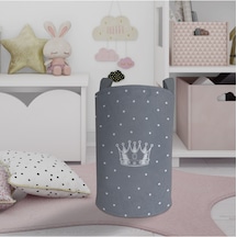 Mekta Home Bebek Ve Çocuk Odası Kral Tacı Ve Yıldız Desenli Gri Oyuncak Sepeti Renkli Çok Renkli