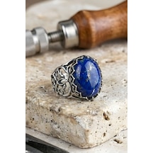 Selçuklu Motifli El İşi Lapis Lazuli Taşlı Gümüş Yüzük 26 Gümüş