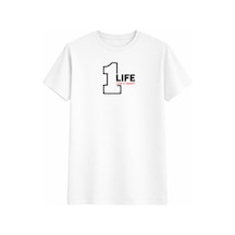1 Lıfe Tasarım Baskılı Oversize Unisex Tişört %100 Pamuk Unisex Street Style Yazlık T-shirt Beyaz