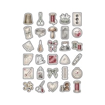 30 Adet Vintage Dikiş Temalı Sticker Seti - Laptop Ajanda Scrapbook İçin Çok Renkli