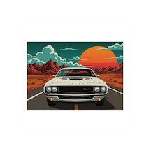 Retro Spor Araba Ve Güneş Dekoratif Ahşap Tablo