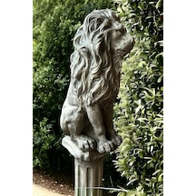 Dekoratif 53cm Eskitme Gri Aslan Ve Sütun Set Ev Balkon Bahçe Dekorasyon Bohem Biblo Heykel