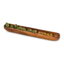 Ağacından Ahşap Zeytin Tabağı Zeytinlik Ahşap Zeytin Tepsisi El Yapımı Akasya Ahşap Uzun Kano Tekne Tarzı Çan Çok Renkli