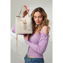 Just Polo Kadın Orta Boy Ayarlanabilir Askılı El Ve Omuz Çantası Ebat: 22 X 23 Cm Shopper Krem