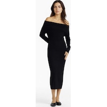 Defacto Fitted Açık Omuz Ribana Uzun Kollu Midi Elbise D6840ax25aubn340 Kahve