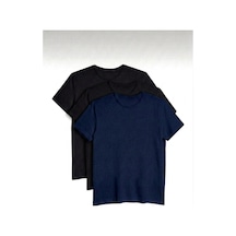 Bürke 3'lü Erkek/Unisex 2 Siyah- 1 Lacivert Renk %100 Pamuk Bisiklet Yaka Basic Tişört