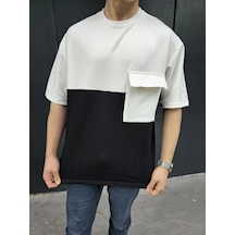 Barlashive Erkek Kısa Kol Yazlık Tişört Torba Cepli Parçalı T-shirt - Siyah Çok Renkli