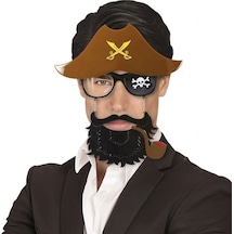 Kahve Renk Şapkalı Siyah Sakallı Pipolu Jack Sparrow Denizci Korsan Gözlüğü 24x25 Cm Diğer