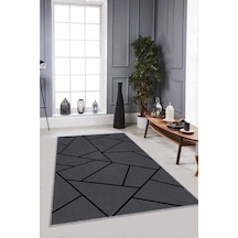 Gri Geometrik Kaymaz Tabanlı Makinede Yıkanabilir Halı Rv163n11