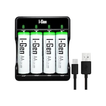 I-gen G427 4&apos Lü Pil Şarj Aleti + 4 Adet Aa 2700 Mah Kalem Pilli Set 1.2v Ni-mh