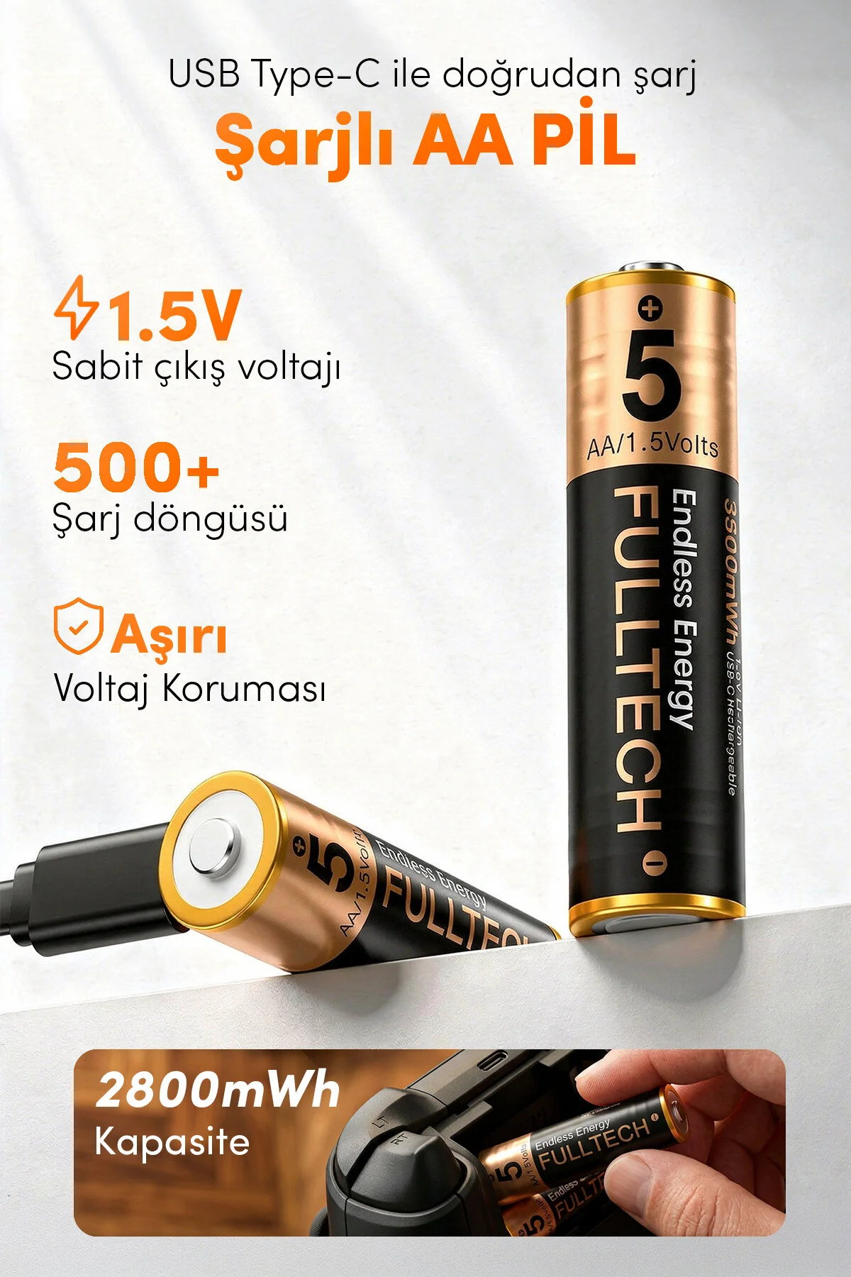 Fp28 Şarjlı Aa Pil 2800mwh 1.5v Type-c Lithium-ion Rechargeable Battery 2 Li Paket Hızlı Şa
