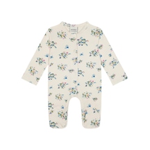 Antebies Bambu Sustainable Minik Çiçekler Desenli Çıtçıtlı Uzun Kollu Kız Bebek Patikli Tulum Bej