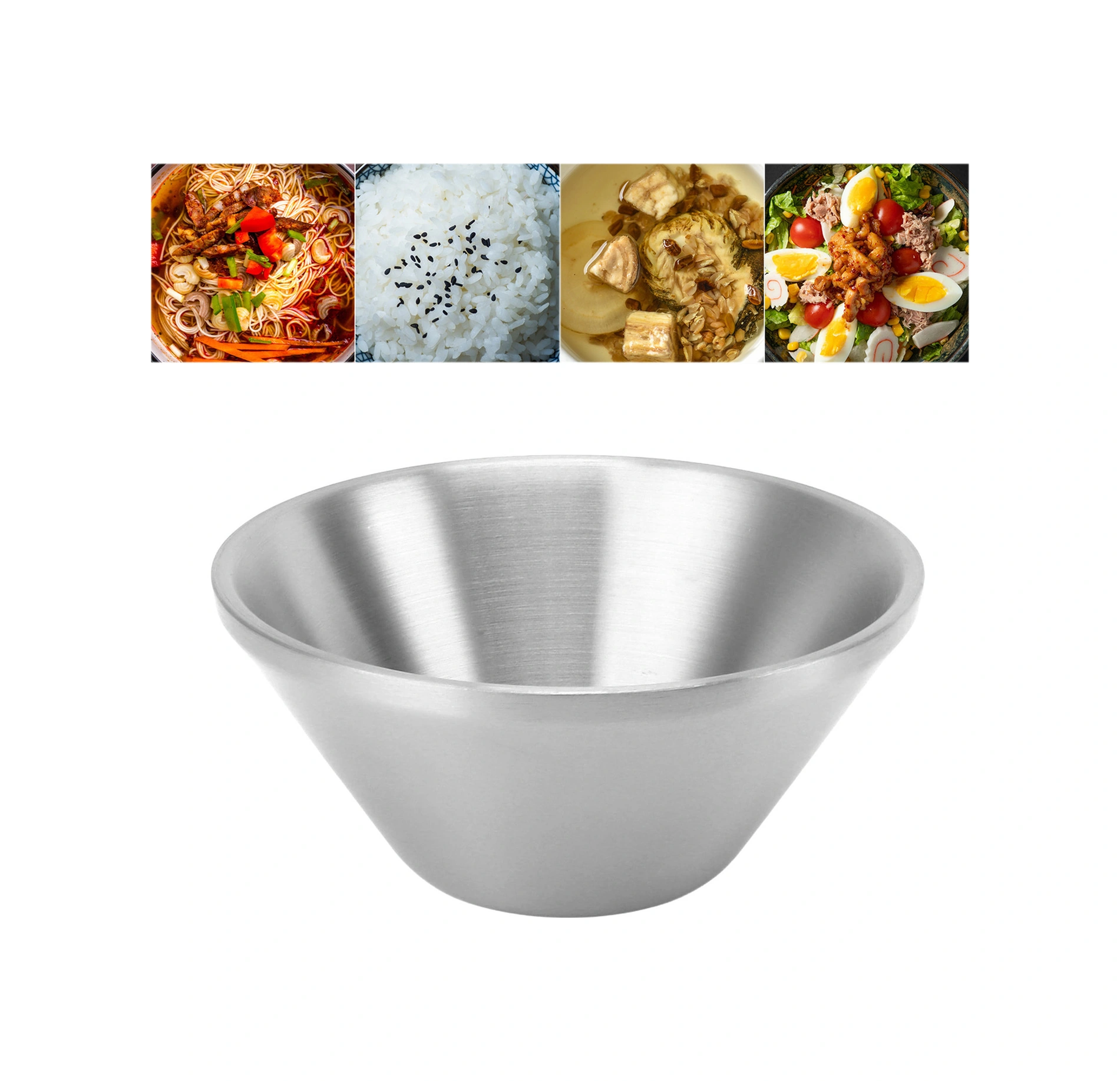 Kosona 304 Paslanmaz Çelik İki Katlı Kase - Isı Koruyucu, El Yanması Engeli, Çorba, Salata, Tatlı Kullanıma Uygun 15cm