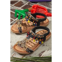 Khayt Alice Anatomik Fashion Taşlı Çocuk Sandalet Siyah