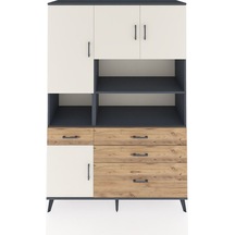 Hyperion Dolap 9 Raflı 4 Çekmeceli 4 Kapaklı 132x44x195 Antrasit-aytaşı/çam Aytası/atlas Çam - Antrasıt
