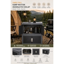 110 Litre 2 Katlı Portatif Katlanabilir Kamp Mutfak Dolabı Kapaklı Dolap Kamp Mutfağı Füme