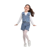 Erdem Kıds Kız Çocuk Pamuklu Jean Denim Düğmeli Kot Yelek Mavi Mavi