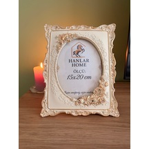 Güllü Barok Dikdörtgen Fotoğraf Çerçevesi Krem & Eskitme Altın 15x20 Cm