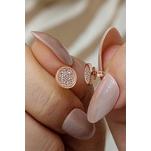 Nereze 925 Ayar Gümüş Rose Kaplama Minimal Yuvarlak Küpe