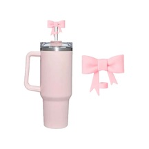 Stanle Bir Parça Fiyonk Kurdele Model Pipet Kapağı Silikon Termos Uyumlu Quencher Pembe