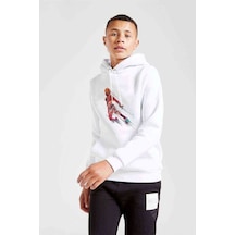 Tshirthane Basketbol Oyuncusu Baskılı Unisex Çocuk Kapüşonlu Beyaz Sweat Beyaz