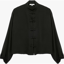 Koton Krep Kumaş Uzun Kollu Hakim Yaka Napolyon Kapama Düğmeli Blazer Ceket Siyah 7wak50076uw