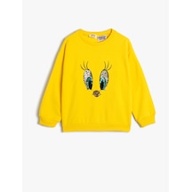 Koton Tweety Sweat Lisanslı Pullu Payetli Uzun Kollu Bisiklet Yaka Şardonlu Sarı 4wkg10770ak Sarı
