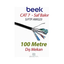 Beek Cat7 Saf Bakır S/ftp Awg23 Spe Dış Mekan Data Kablosu, Siyah Renk 100 Mt