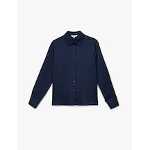 Koton Regular Fit Düğmeli Uzun Kollu Saten Gömlek Lacivert 6wak60106pw Lacivert