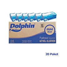 Dolphin Tek Kullanımlık Lateks Mavi Pudrasız Nitril Muayne Eldiveni Small Küçük Boy 100'lü 20 Paket