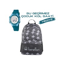 Çocuk Kol Saati Hediyeli Benetton Büyük Kapasiteli Çocuk Okul Çantası B.nt.037038
