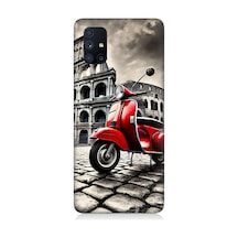 Samsung Galaxy M51 Uyumlu Kırmızı Vespa Roma Sokakları Desenli Silikon Kılıf Çok Renkli