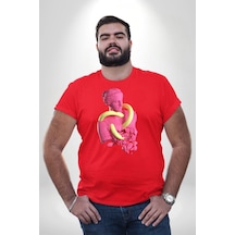 Angemiel Pop Art Yaratıcı Heykel Pembe Kırmızı Büyük Beden Erkek Kadın Unisex Basic Ön Baskılı Tişört Kırmızı