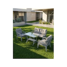 Kaş Alüminyum 2+1+1+sehpa Bahçe Balkon Mobilyası,gri Rattan/grikumaş