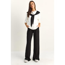 Shade Kadın Şal Detaylı Basic T-shirt Beli Lastikli Bol Pantolon Alt-üst Modal Takım 4116 60286084 - Siyah-beyaz Çok Renkli