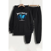 Uyguntarz Unisex Blue Butterfly Baskılı Eşofman Takımı Siyah