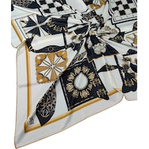 Mim Eşarp Vesi Eşarp Desenli Sport Twill Eşarp 120x120 Cm Beyaz - Gold