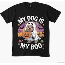 Flood Of Style Benim Köpeğim Benim Boo'm Cadılar Bayramı Hayalet Köpek T-shirt Erkekler Kadınlar Için % 100% Siyah
