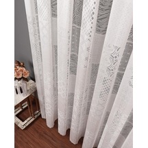 Taç Patchwork Desen Örme Tül Perde, 1/3 Sık Pile, Tek Kanat, Ekru
