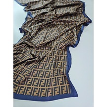 Miorel Scarfs F Desen İthal Vual İpek Şal Aksesuar Fular Silk Scarfs Shawl Hijab Kahverengi
