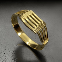 İtalyan Gold Renk 316l Antialerjik Kaburga Model Takı Aksesuar Çelik Kadın Kelepçe Bileklik - 1239 Gold