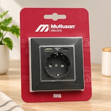 Füme Topraklı Priz Usb Ve Type-c Girişli Çerçeveli Diğer