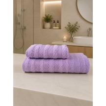 Pamuklu Saç Havlusu 50x90 Ve Banyo Havlusu 90x150 Yumuşak Dokulu Emici Saç Vebanyo Havlusu Mor