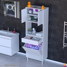 Modilayn Arda 60x173x32,5 Cm 1 Çekmece 1 Göz Sepetli Ve 3 Raf Akıllı Dolap İle Dağınıklığa Son Beyaz