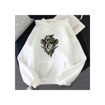 Tarzsokak Beyaz Unisex Korn Band Ağır Zihinsel Grafik Kapüşonlular Düzenli Fit
