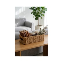 Hasır Rattan Organizer Sepet Kulplu Dekoratif Düzenleyici Sepet 26 X 11 X 7 Cm Çok Amaçlı Mutfak Banyo Raf Dolap Organizeri Doğal Hasır Sepet Kahverengi Kahverengi