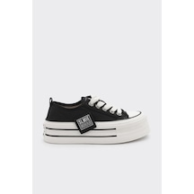 Derinet Bağcıklı Kadın Sneaker Siyah Siyah