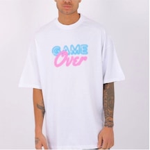 Flood Of Style Erkek Beyaz Game Over Baskılı Oversize Bisiklet Yaka Tshirt