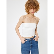 Koton Straplez Büstiyer Crop Slim Fit Ekru 4sal30250ık Ekru