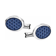 Montblanc Meisterstück Oval Çelik Lake Kol Düğmesi 126132 Mavi
